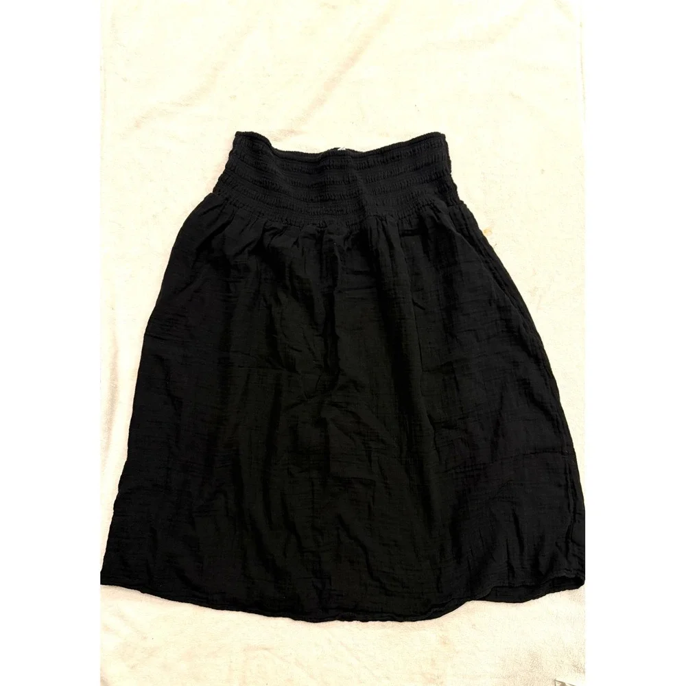 Old Navy Black Smocked Waist Cotton Gauze Maxi Skirt XL Relaxed Boho Flowy